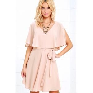 Lulus Butterfly With Me Slit Short Sleeves Georgette Falls Peach Dress Size L